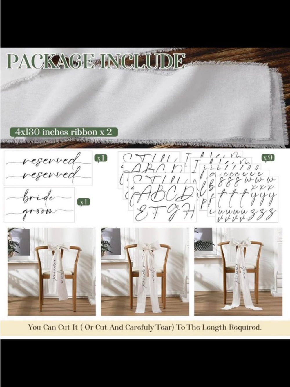 White Wedding Chair Sashes with Customizable Script - Picture 5 of 8